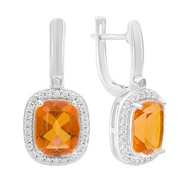 Срібні сережки із золотим кварцом 5.971ct, фіанітами