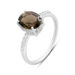 Срібна каблучка з раухтопазом (димчастим кварцом) 2.12ct, фіанітами
