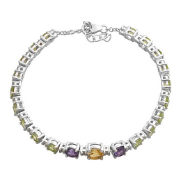 Серебряный браслет с аметистом, цитрином, хризолітом, топазом