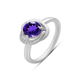 Sterling silver ring with amethyst 1.203ct, phianites