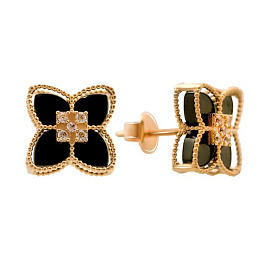 Срібні сережки з оніксом, фіанітами 0.1ct