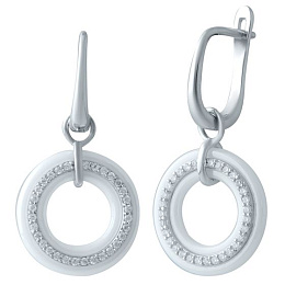 Серебряные серьги с керамикой, фианитами