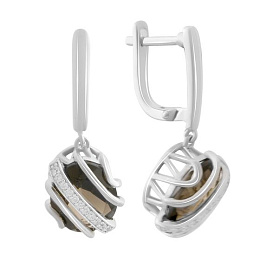 Silver earrings with rauchtopaz (smoky quartz) 8.502ct, phianites