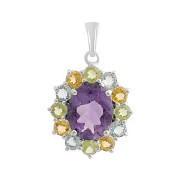 Серебряная подвеска с аметистом 3.775ct, цитрином, хризолітом, топазом