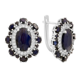 Серебряные серьги с сапфиром 14.053ct, фианитами