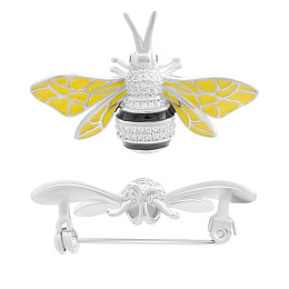 Серебряная брошка с емаллю, фианитами