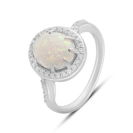 Sterling silver ring with opal 1.443ct, phianites