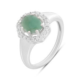 Серебряное кольцо с изумрудом, фианитами