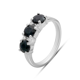 Серебряное кольцо с сапфиром 2.087ct, фианитами