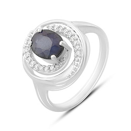 Срібна каблучка з сапфіром 1.729ct, фіанітами