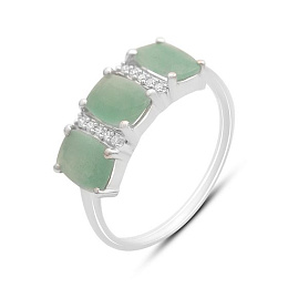 Silver ring with emerald, fianites