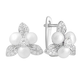Silver earrings with pearls, fianites