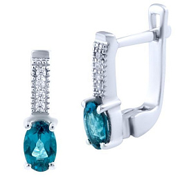 Серебряные серьги с топазом Лондон Блю 0.688ct, фианитами