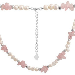 Серебряное колье с жемчугом барочным, кварцем