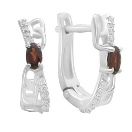 Срібні сережки з гранатом 0.913ct, фіанітами