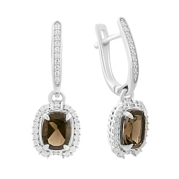Серебряные серьги с раухтопазом (дымчатым кварцем) 3.432ct, фианитами
