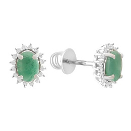 Серебряные серьги с изумрудом 1.814ct, фианитами