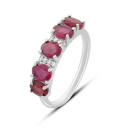 Серебряное кольцо с рубином, фианитами