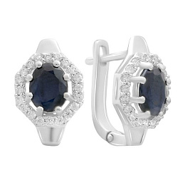 Серебряные серьги с сапфиром 4.21ct, фианитами