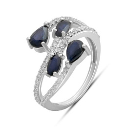 Sterling silver ring with sapphire 2.333ct, phianites