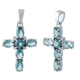 Серебряный крестик с топазом Лондон Блю