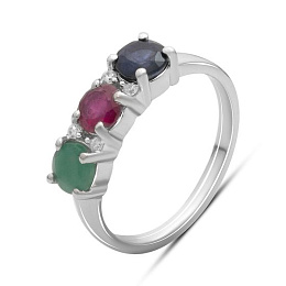 Срібна каблучка із сапфіром 1.917ct, смарагдом, рубіном