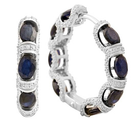 Серебряные серьги с сапфиром 12.763ct, фианитами