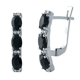Silver earrings with a 3.704-carat sapphire and cubic zirconia
