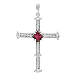 Серебряный крестик с рубином 1.53ct, фианитами