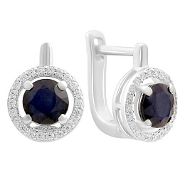Срібні сережки з сапфіром 2.628ct, фіанітами