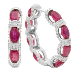 Срібні сережки з рубіном 14.169ct, фіанітами
