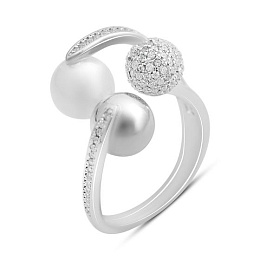 Silver ring with pearls and cubic zirconia