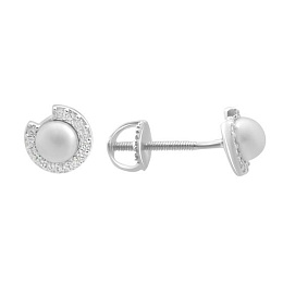 Silver earrings with pearls, fianites