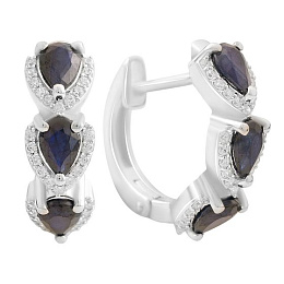 Серебряные серьги с сапфиром 3.264ct, фианитами