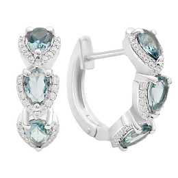 Серебряные серьги с топазом Лондон Блю 2.509ct, фианитами