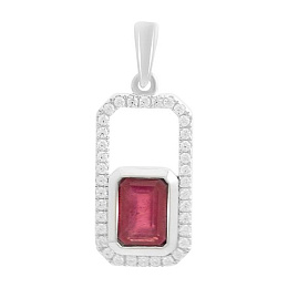 Срібна підвіска з рубіном 1.736ct, фіанітами