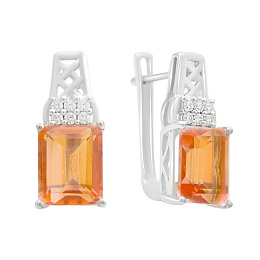 Срібні сережки із золотим кварцом 3.45ct, фіанітами