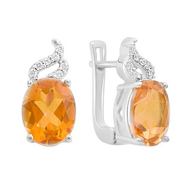 Срібні сережки із золотим кварцом 9.713ct, фіанітами