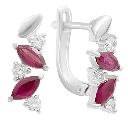Серебряные серьги с рубином 2.15ct, фианитами