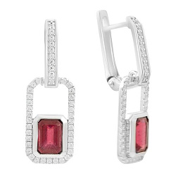 Срібні сережки з рубіном 3.626ct, фіанітами