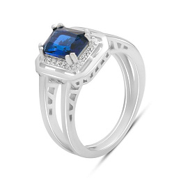 Срібна каблучка із сапфіром nano 1.342ct, фіанітами