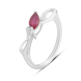 Sterling silver ring with 0.912ct ruby, fianites
