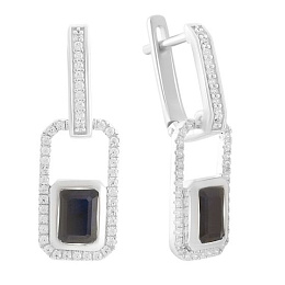 Серебряные серьги с сапфиром 3.321ct, фианитами