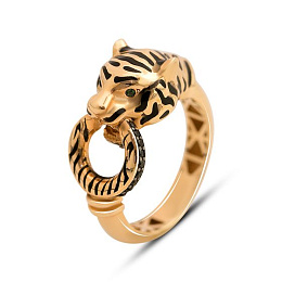 Золота каблучка з фіанітами 0.6ct, емаллю