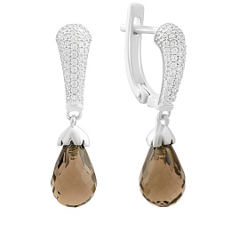 Серебряные серьги с раухтопазом (дымчатым кварцем) 7.38ct, фианитами