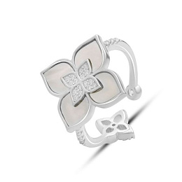 Серебряное кольцо с перламутром, фианитами