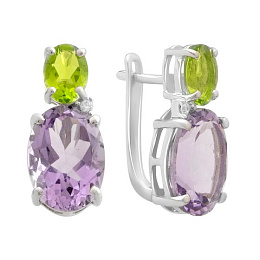 Серебряные серьги с аметистом, хризолітом