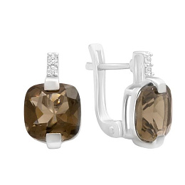 Серебряные серьги с раухтопазом (дымчатым кварцем) 5.613ct, фианитами