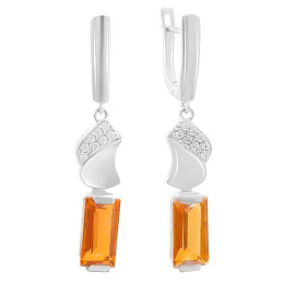 Срібні сережки із золотим кварцом 5.58ct, фіанітами