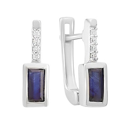 Серебряные серьги с сапфиром 1.362ct, фианитами